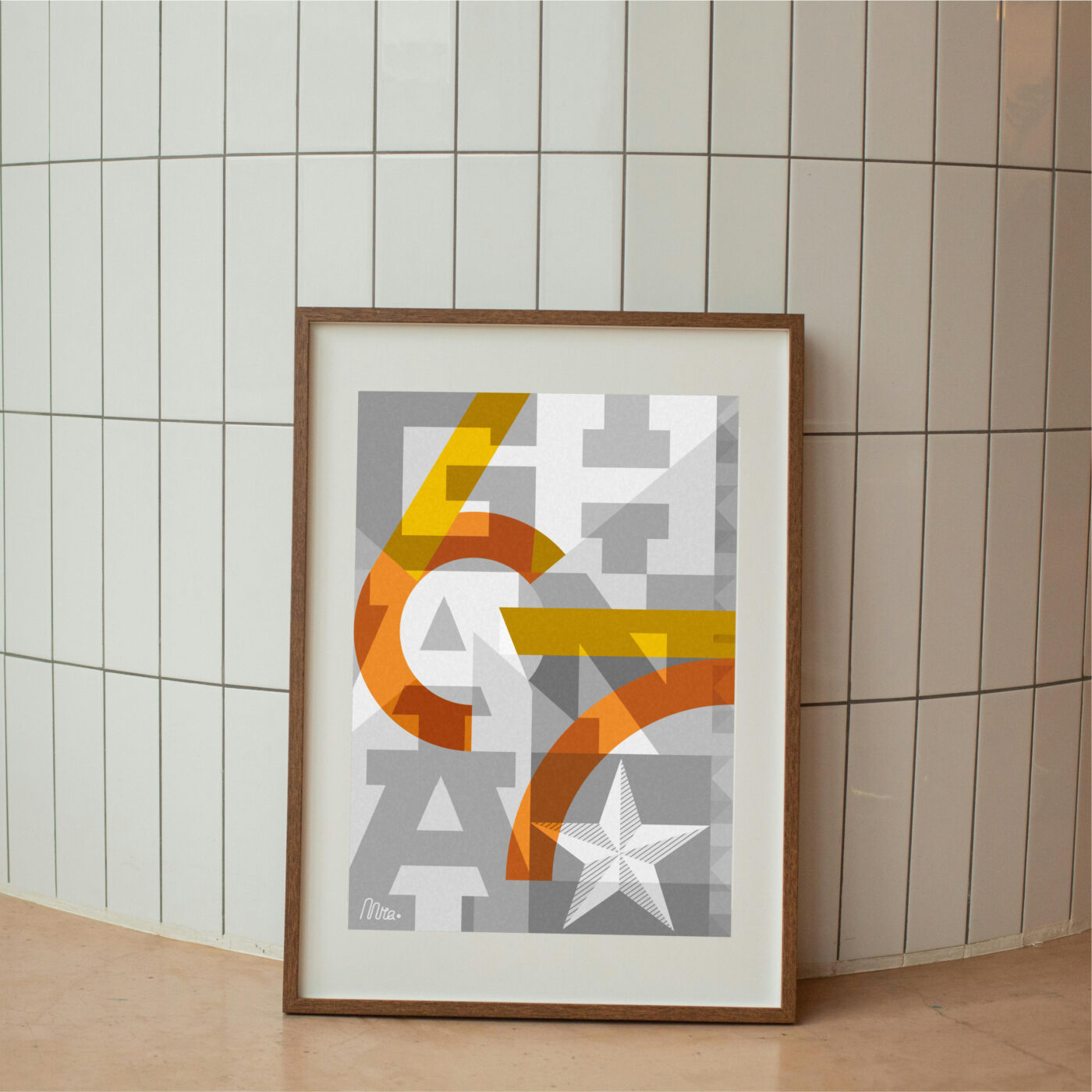 Colourful poster of abstract shapes that layer the stylized letters of 'Ghana' with a beveled star, and the figures '67'
