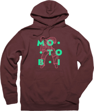 A maroon hoodie with ornate line art design from the Motobi graphic tshirt collection. 